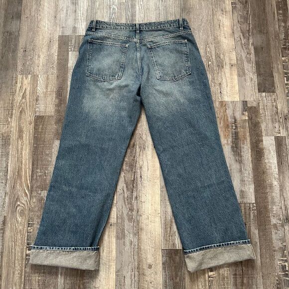 ZARA Mid Rise Wide Leg Full Length Loose Fit Medium Blue No Stretch Denim Jeans - Picture 12 of 12